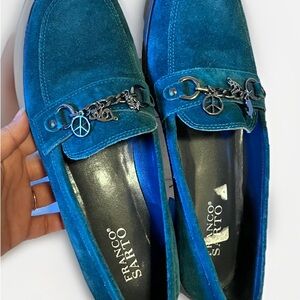 Franco Sarto Teal Suede Loafers with Charm Detail
